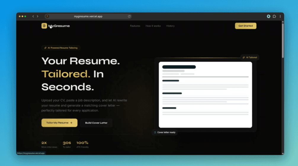 MyGresume screen 2