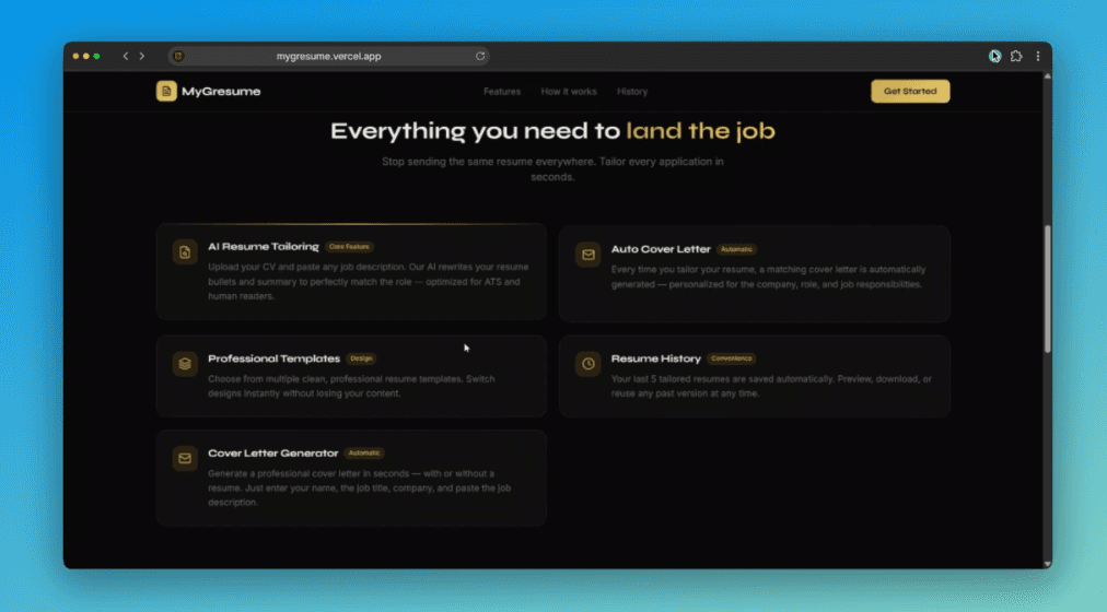 MyGresume screen 3